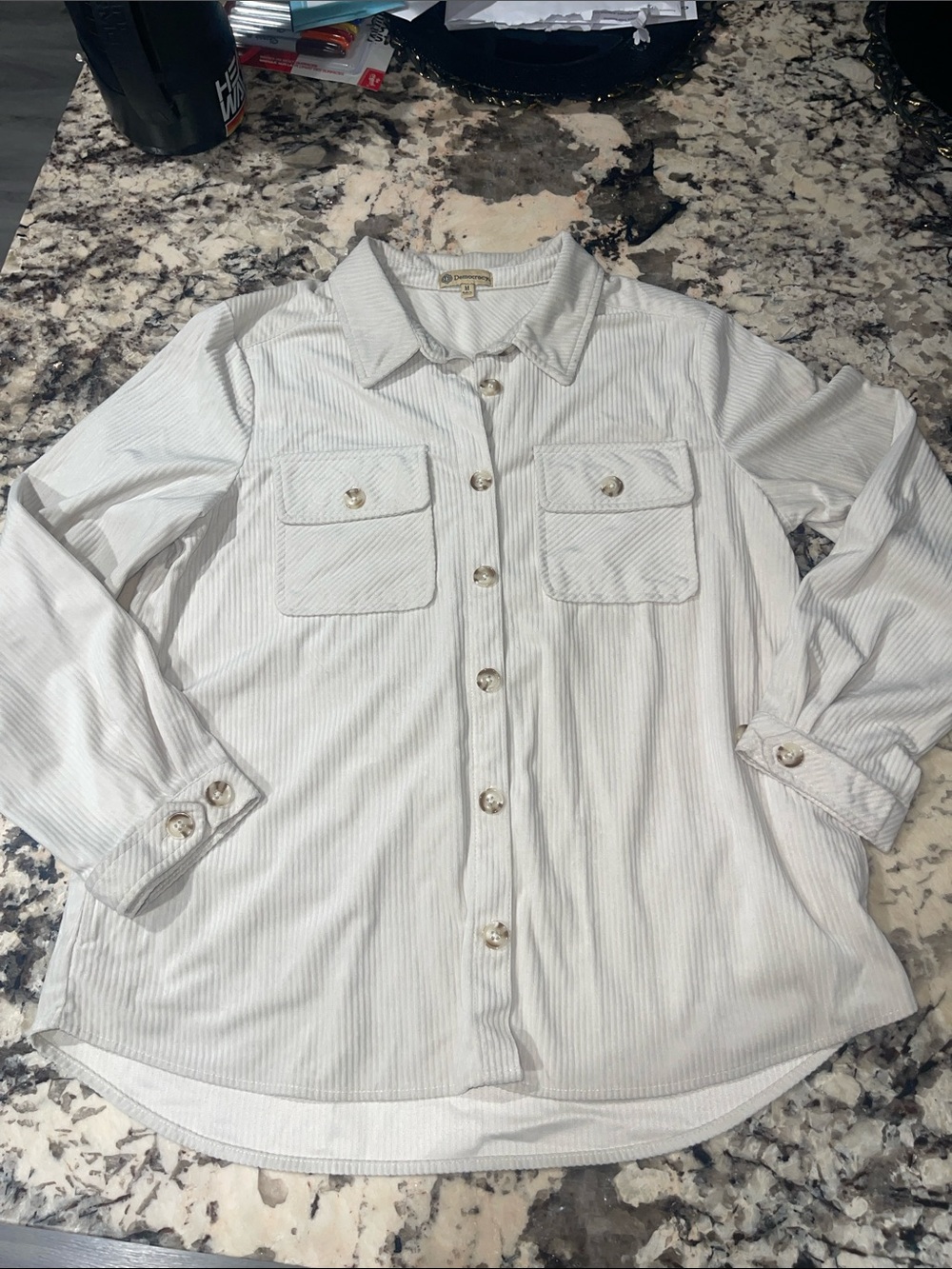 Democracy White Womens Button-Up Sweater Shirt